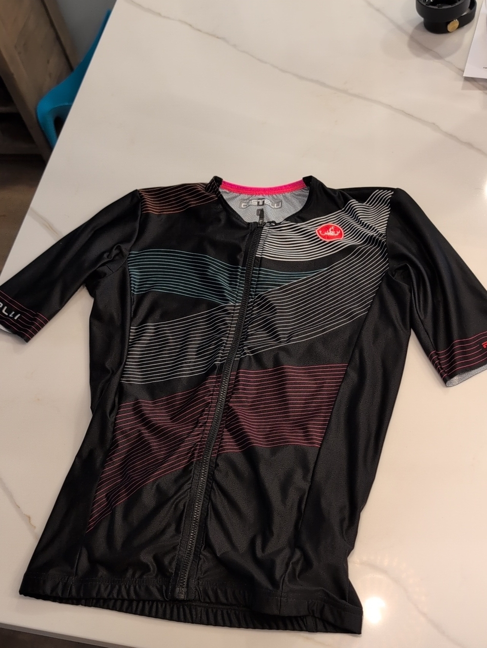 Castelli Women's Black Short-Sleeve with Multi-Stripe Accents